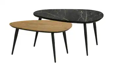 uno Couchtisch 2er-Set Dortmund Eiche (Nachbildung), Natur, Marmoroptik, Schwarz