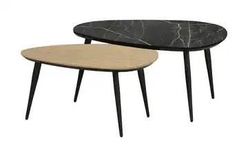 uno Couchtisch 2er-Set Dortmund Eiche (Nachbildung), Marmoroptik, Schwarz