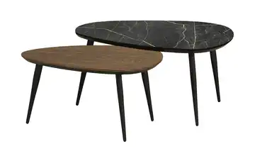 uno Couchtisch 2er-Set Dortmund Eiche (Nachbildung), Haselnussbraun, Marmoroptik, Schwarz