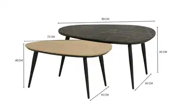 uno Couchtisch 2er Set Dortmund Eiche (Nachbildung), Marmoroptik, Grau