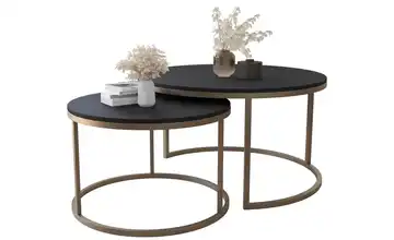 2er-Set runde Couchtische Goldfarben Schwarz