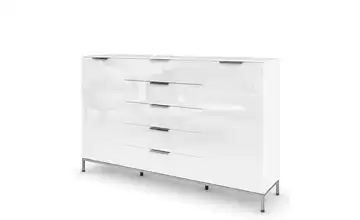 Highboard Weiß Weiß Front: Glas, Oberboden: Dekor 180 cm verchromt