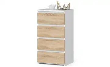 Kommode mit 4 Schubladen Carlo Weiß, Eiche Sonoma (Nachbildung)