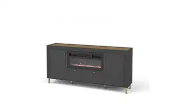 Sideboard mit Kamin Schwarz, Eiche, Goldfarben