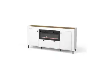 Sideboard mit Kamin Weiß, Eiche, Schwarz