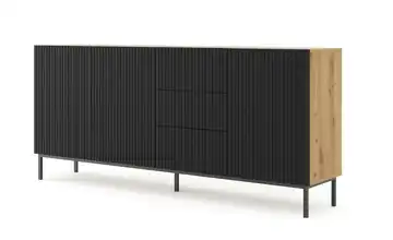 Sideboard Füße, eckig Eiche Artisan (Nachbildung), Schwarz 200 cm Schwarz