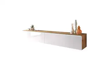Lowboard Breno Eiche (Nachbildung), Weiß, hochglanz