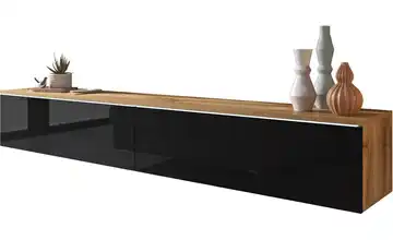 Lowboard Breno Eiche (Nachbildung), Schwarz, hochglanz