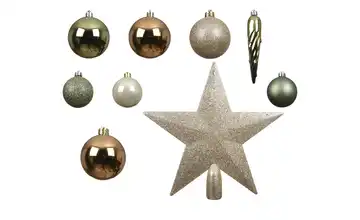 Weihnachtskugeln, 33er Set Braun, Goldfarben, Grün, Kupferfarben