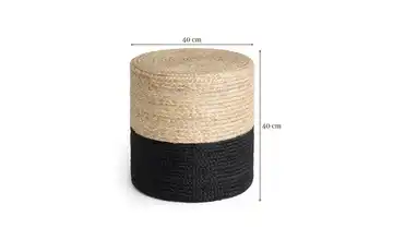 Hanse Home Jute Pouf Natur, Goldfarben, Schwarz