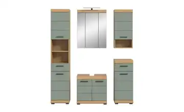 Badmöbel-Set SCHLOONSEE, 5 teilig, inklusive LED Beleuchtung, bestehend aus: Hochschrank, WBU, Spiegelschrank, Unterschrank, Hängeschrank Schloonsee