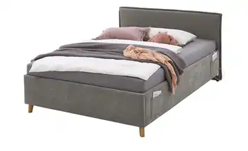 Polsterbett mit trendiger Kederumrahmung Fun 120 cm Mit Lattenrahmen & Bettkasten Grau Ohne Rückenteil