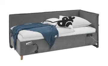 Polsterbett mit trendiger Kederumrahmung Fun 90 cm Ohne Lattenrahmen & Bettkasten Grau Mit Rückenteil