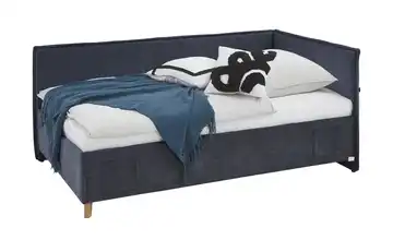 Polsterbettgestell mit trendiger Kederumrahmung Fun Dunkelblau Mit Rückenteil 120 cm Ohne Lattenrahmen & Bettkasten