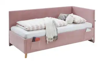 Polsterbett in Cord Cool Ohne Lattenrahmen & Bettkasten Mit Rückenteil 90 cm Rosa