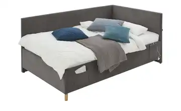 Polsterbett in Cord Cool Ohne Lattenrahmen & Bettkasten Mit Rückenteil 120 cm Anthrazit