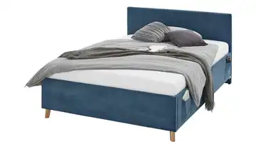 Polsterbettgestell mit USB-Anschluss Cool Blau Ohne Rückenteil 140 cm Ohne Lattenrahmen & Bettkasten