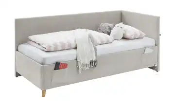 Polsterbettgestell mit USB-Anschluss Cool Beige Mit Rückenteil 90 cm Mit Lattenrahmen & Bettkasten
