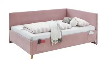 Polsterbett in Cord Cool Mit Lattenrahmen & Bettkasten Mit Rückenteil 140 cm Rosa