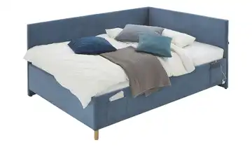 Polsterbett in Cord Cool Mit Lattenrahmen & Bettkasten Mit Rückenteil 140 cm Blau