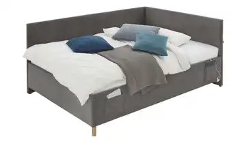 Polsterbett in Cord Cool Mit Lattenrahmen & Bettkasten Mit Rückenteil 140 cm Anthrazit
