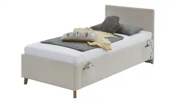 Polsterbett in Cord Cool Mit Lattenrahmen & Bettkasten Ohne Rückenteil 90 cm Beige