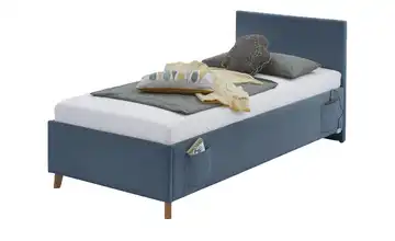 Polsterbett in Cord Cool Mit Lattenrahmen & Bettkasten Ohne Rückenteil 90 cm Blau