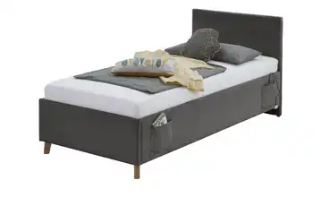 Polsterbett in Cord Cool Mit Lattenrahmen & Bettkasten Ohne Rückenteil 90 cm Anthrazit