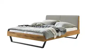 HASENA Massivholzbett in Wildeiche Pietro 160 cm Wildeiche Stoff grau 41 cm