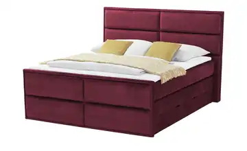 uno Boxspringbett mit Bettkasten Crocco Bordeauxrot 140 cm H1 & H2 Kaltschaumkern