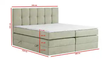 Boxspringbett mit Bettkasten Leeds 180 cm Mintgrün 7 cm