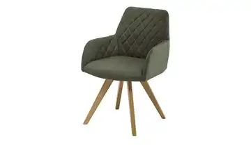 Woodford Esszimmerstuhl Bristol 1 Olivgrün Mikrofaser Steppung innen Wildeiche Armlehne