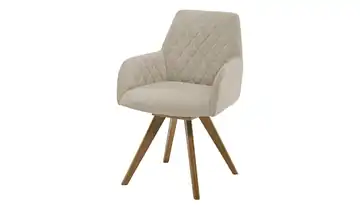 Woodford Esszimmerstuhl Bristol 1 Beige Webstoff Steppung innen Wildeiche Armlehne, Drehfunktion