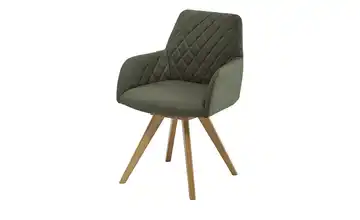 Woodford Esszimmerstuhl Bristol 1 Olivgrün Mikrofaser Steppung innen Wildeiche Armlehne, Drehfunktion