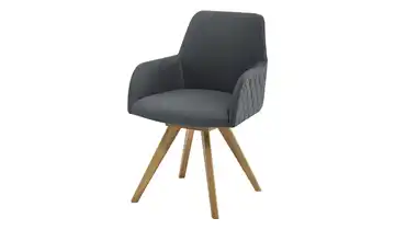 Woodford Esszimmerstuhl Bristol 2 Grau Mikrofaser Steppung außen Wildeiche Armlehne, Drehfunktion
