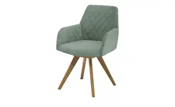 Woodford Esszimmerstuhl Bristol 1 Grün Velours Steppung innen Wildeiche Armlehne, Drehfunktion