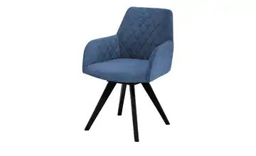 Woodford Esszimmerstuhl Bristol 1 Blau Velours Steppung innen Schwarz Armlehne, Drehfunktion
