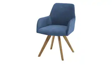 Woodford Esszimmerstuhl Bristol 2 Blau Velours Steppung außen Wildeiche Armlehne