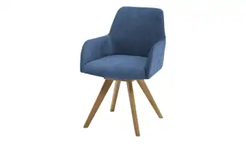 Woodford Esszimmerstuhl Bristol 2 Blau Velours Steppung außen Wildeiche Armlehne, Drehfunktion