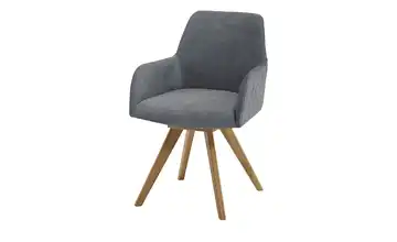 Woodford Esszimmerstuhl Bristol 2 Grau Velours Steppung außen Wildeiche Armlehne, Drehfunktion