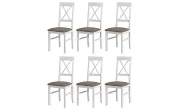 Esszimmerstuhl 6er-Set Weiß, Hellbraun