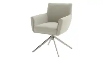 Esszimmerstuhl Nelson Creme Flachgewebe edelstahlfarben Armlehne, Drehfunktion 45 cm