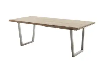 Woodford Esstisch Novis edelstahlfarben, gebürstet Kufen (trapezförmig) Eiche bianco gerade Tischkante 180 cm