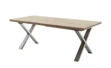 Woodford Esstisch Novis edelstahlfarben, gebürstet Kufen (X-förmig) Eiche bianco Schweizer Tischkante 220 cm