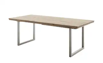 Woodford Esstisch Novis edelstahlfarben, glänzend Kufen (U-förmig) Eiche bianco Schweizer Tischkante 180 cm