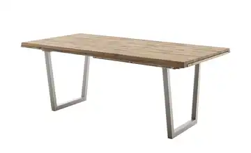 Woodford Esstisch Novis edelstahlfarben, gebürstet Kufen (trapezförmig) Wildeiche schräge Tischkante 200 cm