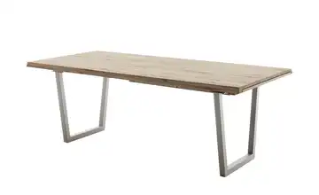 Woodford Esstisch Novis edelstahlfarben, gebürstet Kufen (trapezförmig) Eiche bianco schräge Tischkante 200 cm