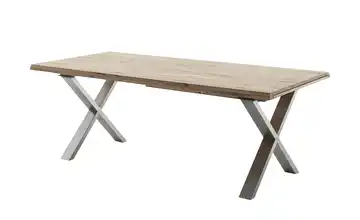 Woodford Esstisch Novis edelstahlfarben, gebürstet Kufen (X-förmig) Eiche bianco schräge Tischkante 220 cm