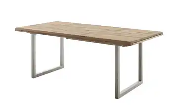 Woodford Esstisch Novis edelstahlfarben, gebürstet Kufen (U-förmig) Wildeiche schräge Tischkante 200 cm