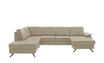 meinSofa Wohnlandschaft mit Sitz- und Rückenbezug aus Leder Kathi Beige links Erweiterte Funktion